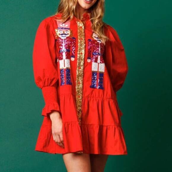 Christmas Nutcracker Dress For Women Sequin Sweatshirt Dress Long Puff Sleeve Bu - Picture 2 of 4